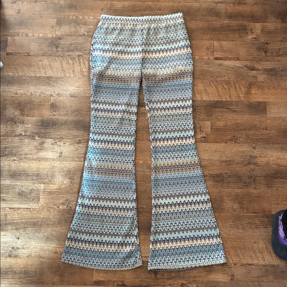 Joe Benbasset Blue and Cream Patterned Crochet Flare Pants